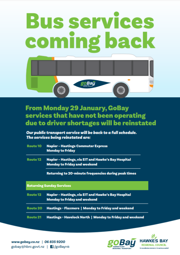 Bus services reinstated Jan 2024 poster